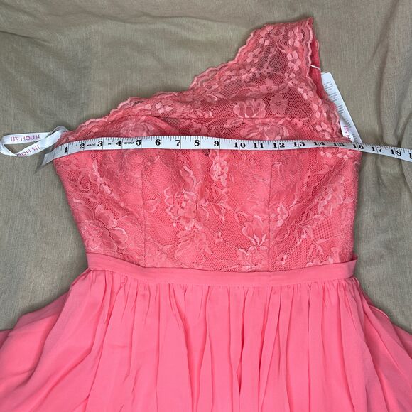NWT JJs House Watermelon One Shoulder Long Lace Chiffon Bridesmaid‎ Dress US10 - Picture 13 of 14